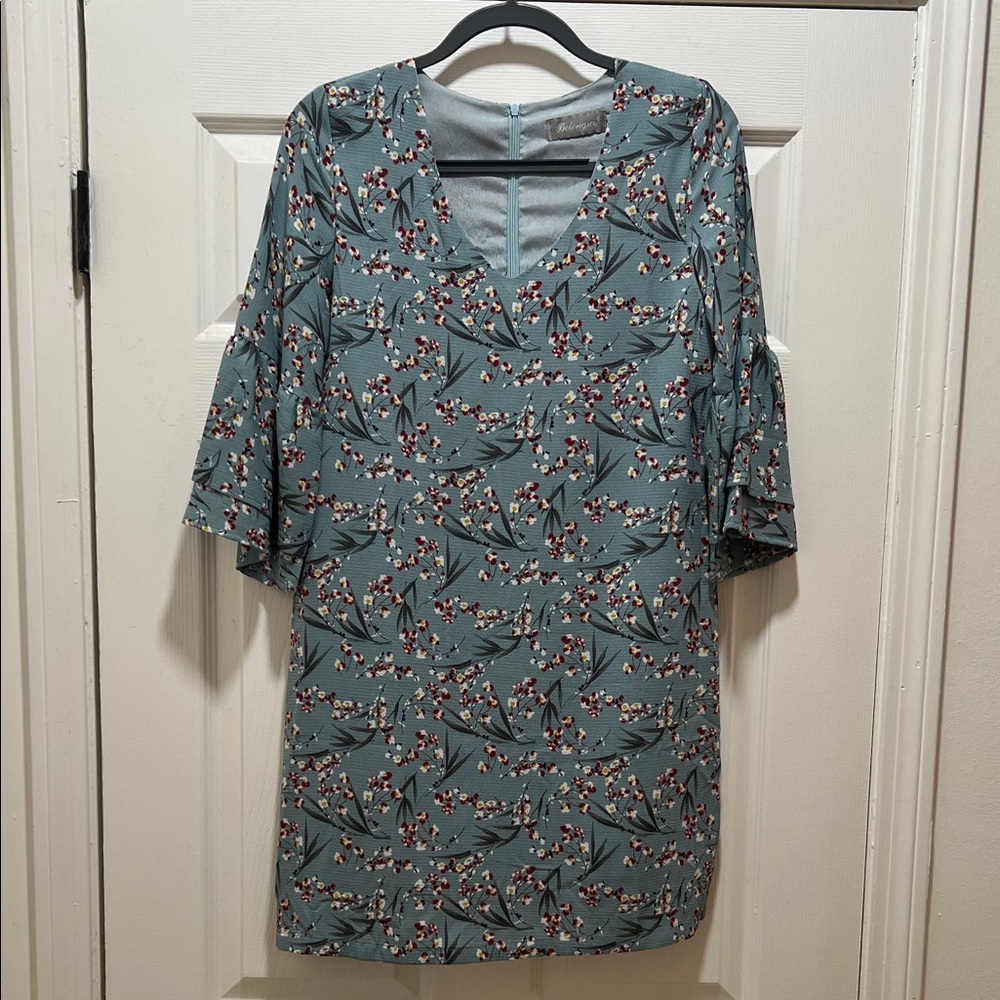 Floral Print Shift Dress with Bell Sleeves